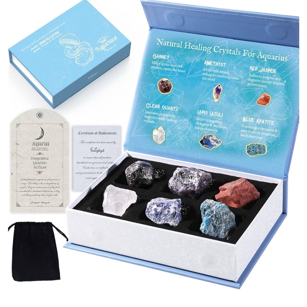 Aquarius Natural Healing Crystal Set - Amethyst Red Jasper Clear Quartz